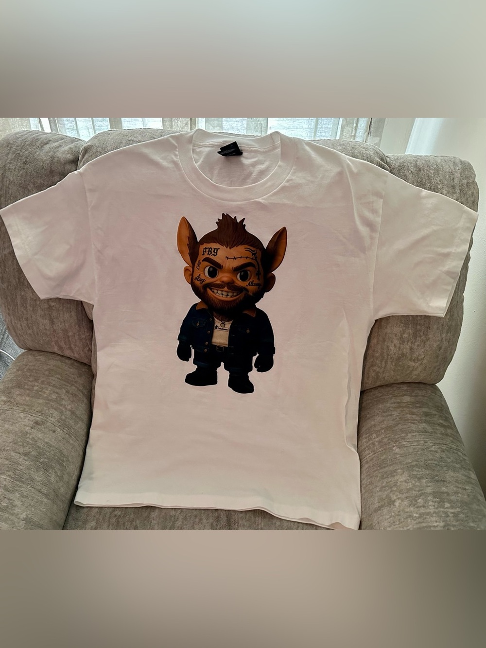 "Original Jawns" t-shirt Labubu character stylized as singer Post Malone Large